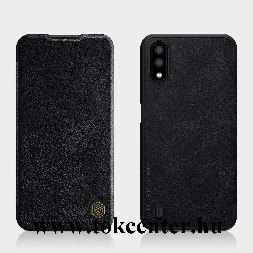 Samsung Galaxy A01 (SM-A015F) NILLKIN QIN tok álló, bőr hatású (FLIP, oldalra nyíló, bankkártya tartó) FEKETE