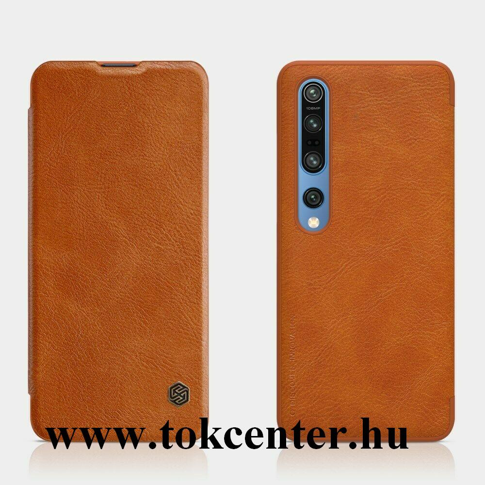 Xiaomi Mi 10 5G / Xiaomi MI 10 Pro 5G NILLKIN QIN tok álló, bőr hatású (FLIP, oldalra nyíló, bankkártya tartó) BARNA