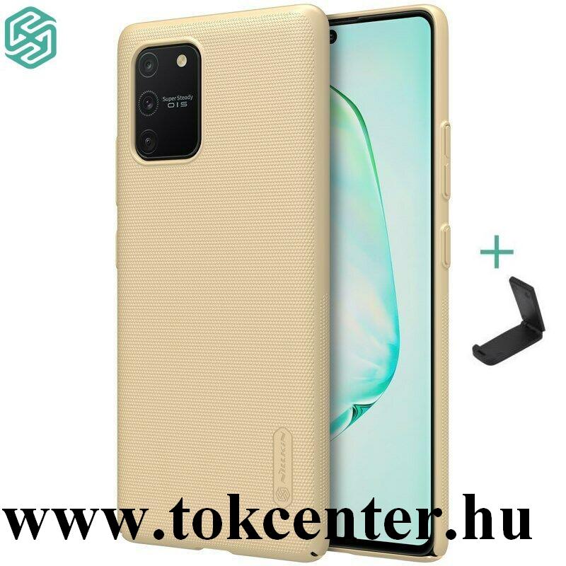 Samsung Galaxy S10 Lite (SM-G770F) NILLKIN SUPER FROSTED műanyag telefonvédő (gumírozott, érdes felület + asztali tartó) ARANY