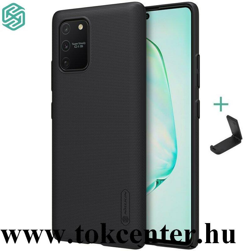 Samsung Galaxy S10 Lite (SM-G770F) NILLKIN SUPER FROSTED műanyag telefonvédő (gumírozott, érdes felület + asztali tartó) FEKETE