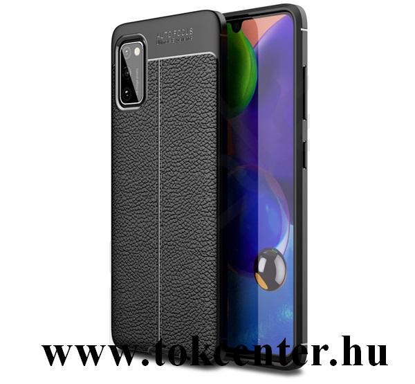 Samsung Galaxy A41 (SM-A415F) Szilikon telefonvédő (közepesen ütésálló, bőr hatású, varrás minta) FEKETE