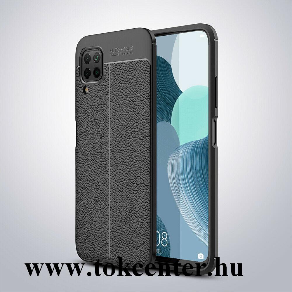 Huawei P40 Lite Szilikon telefonvédő (közepesen ütésálló, bőr hatású, varrás minta) FEKETE