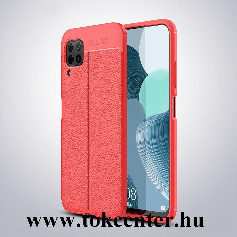 Huawei P40 Lite Szilikon telefonvédő (közepesen ütésálló, bőr hatású, varrás minta) PIROS