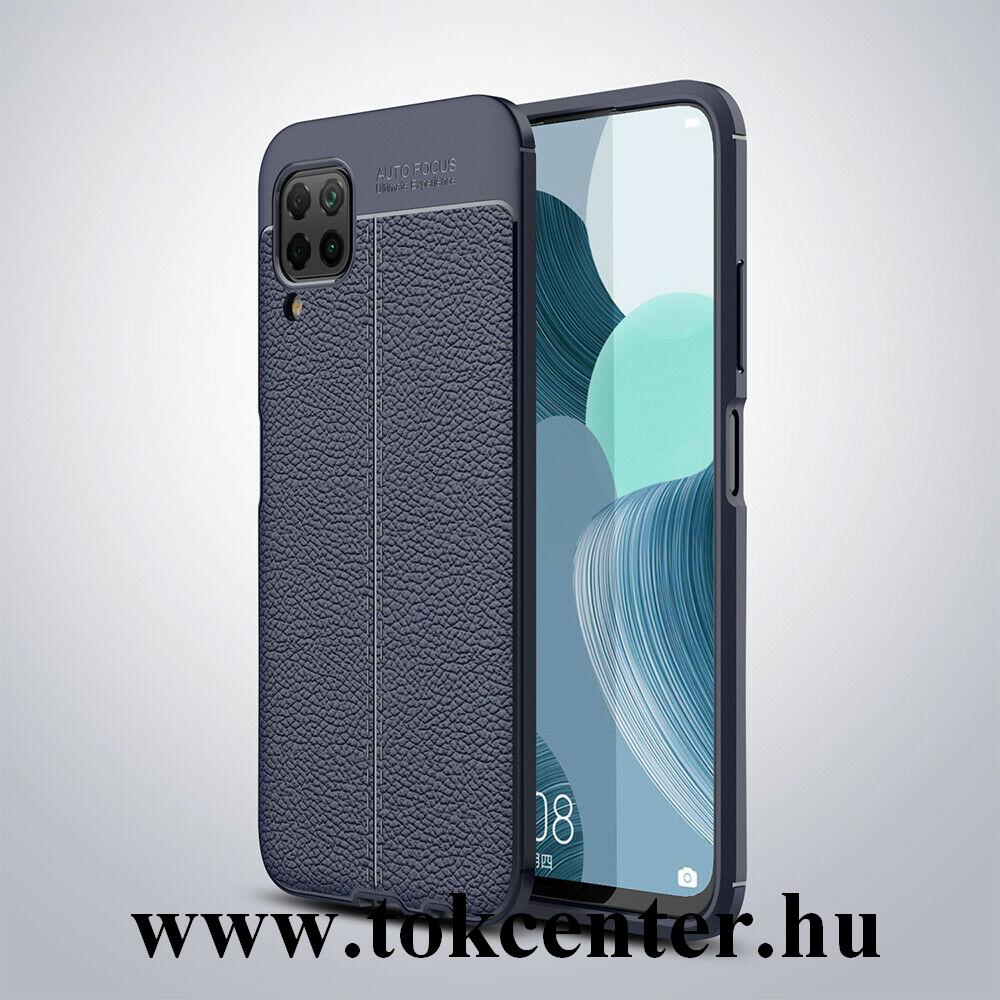 Huawei P40 Lite Szilikon telefonvédő (közepesen ütésálló, bőr hatású, varrás minta) SÖTÉTKÉK