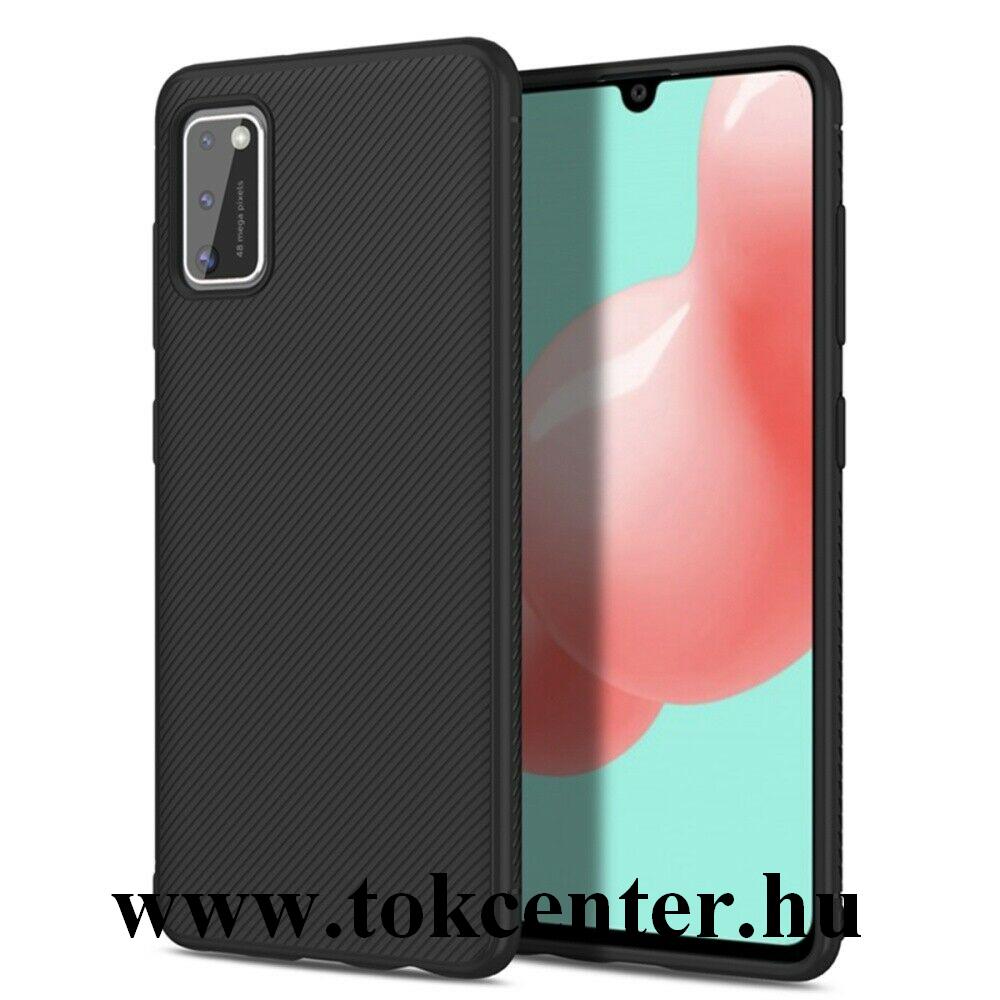 Samsung Galaxy A41 (SM-A415F) Szilikon telefonvédő (közepesen ütésálló, csíkos minta) FEKETE