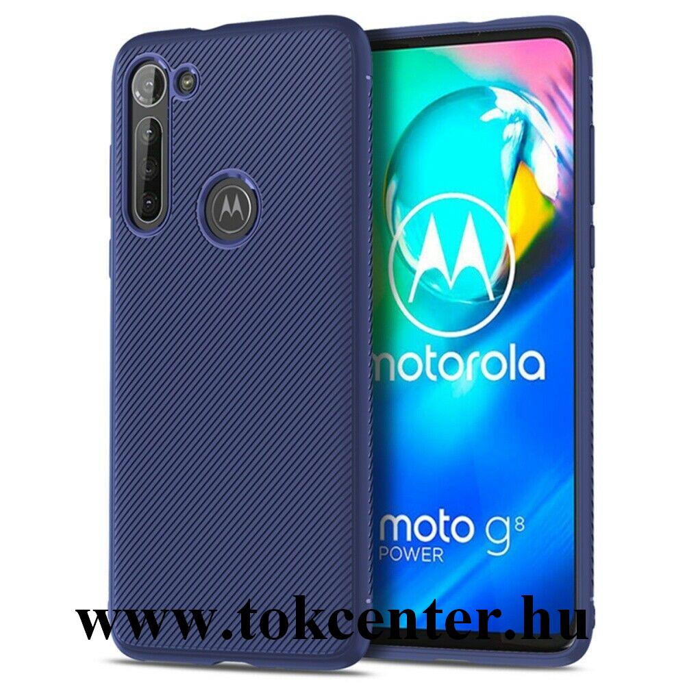 Motorola Moto G8 Power (XT2043) Szilikon telefonvédő (közepesen ütésálló, csíkos minta) KÉK