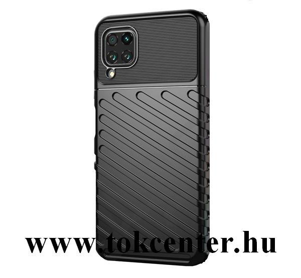 Huawei P40 Lite Szilikon telefonvédő (közepesen ütésálló, csíkos, dombor minta) FEKETE
