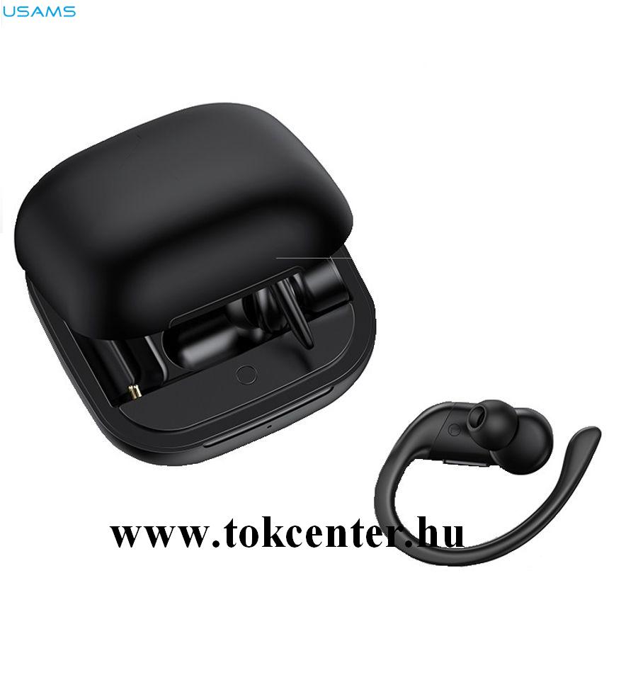 USAMS YI SERIES BLUETOOTH fülhallgató SZTEREO (v5.0, IPX5 vízálló, fülre akasztható, sport + töltőtok) FEKETE