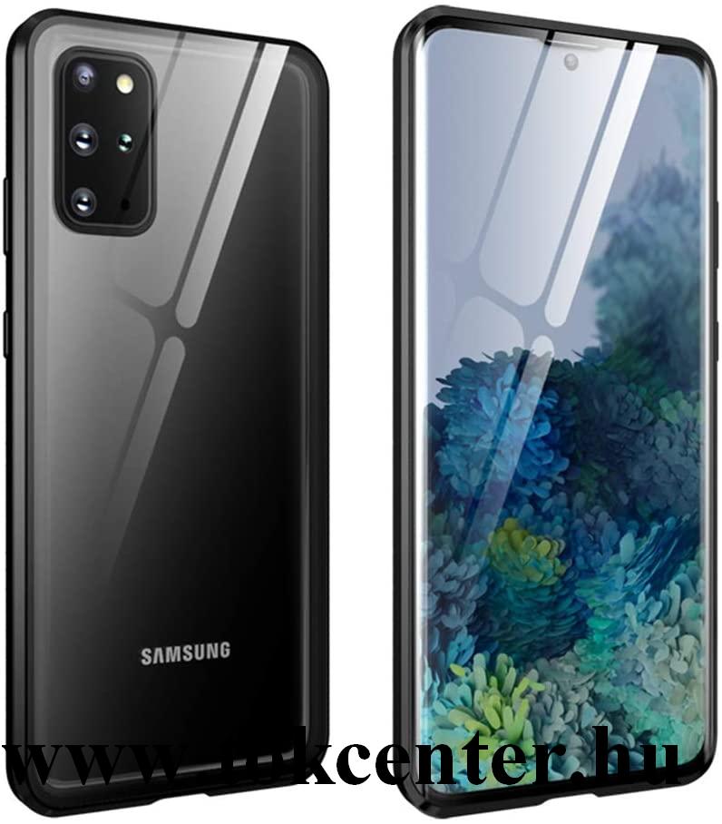 Samsung Galaxy S20 Plus (SM-G985F) /Galaxy S20 Plus 5G (SM-G986) Alumínium keret (360°-os védelem, mágneses, közepesen ütésálló, edzett üveg előlap, hátlap, 9H) FEKETE