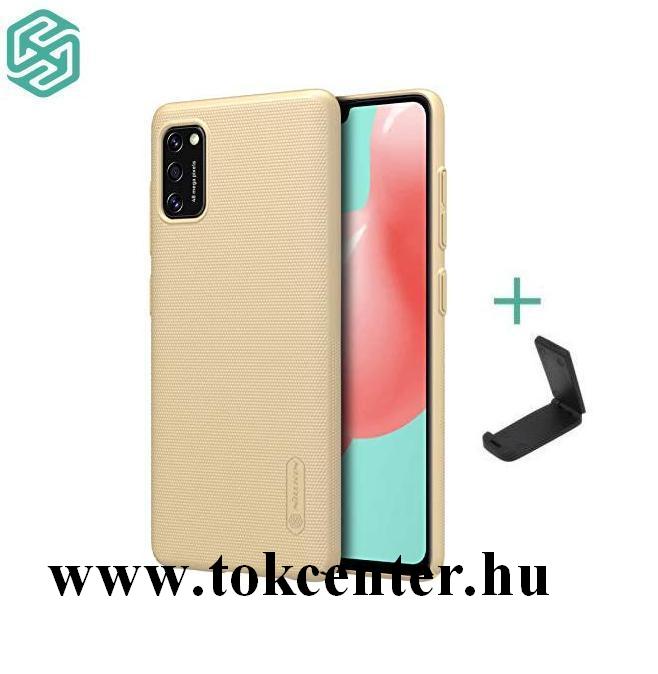 Samsung Galaxy A41 (SM-A415F) NILLKIN SUPER FROSTED műanyag telefonvédő (gumírozott, érdes felület + asztali tartó) ARANY