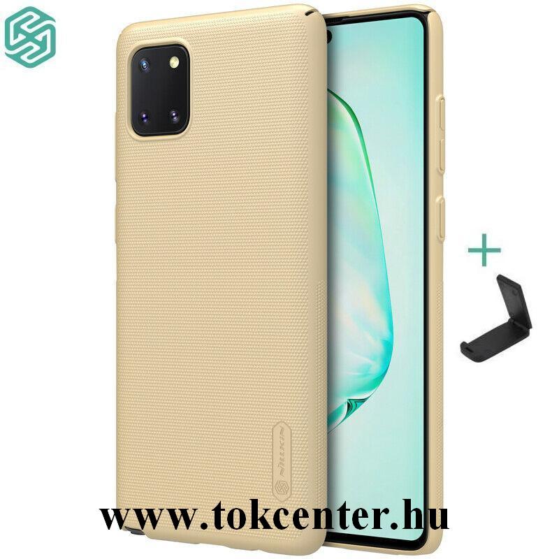 Samsung Galaxy Note 10 Lite (SM-N770F) NILLKIN SUPER FROSTED műanyag telefonvédő (gumírozott, érdes felület + asztali tartó) ARANY