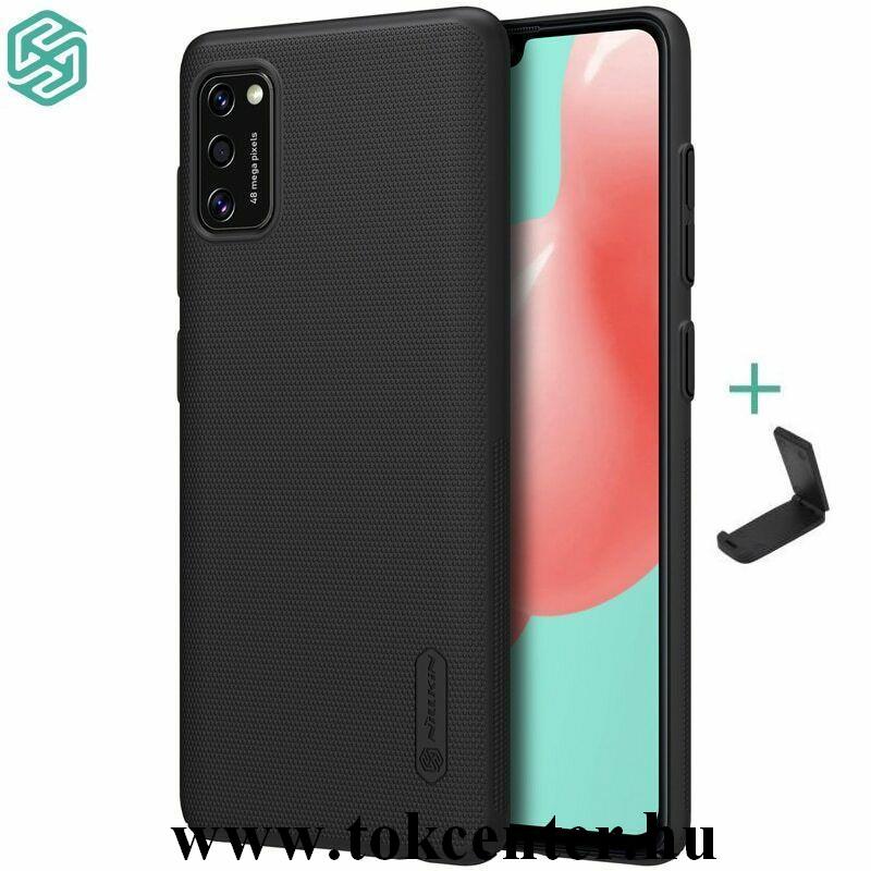 Samsung Galaxy A41 (SM-A415F) NILLKIN SUPER FROSTED műanyag telefonvédő (gumírozott, érdes felület + asztali tartó) FEKETE