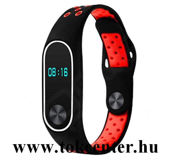 Xiaomi MI Band 2 Pótszíj (szilikon, lyukacsos, légáteresztő) FEKETE / PIROS