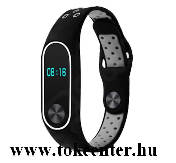 Xiaomi MI Band 2 Pótszíj (szilikon, lyukacsos, légáteresztő) FEKETE / SZÜRKE