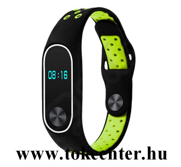 Xiaomi MI Band 2 Pótszíj (szilikon, lyukacsos, légáteresztő) FEKETE / ZÖLD