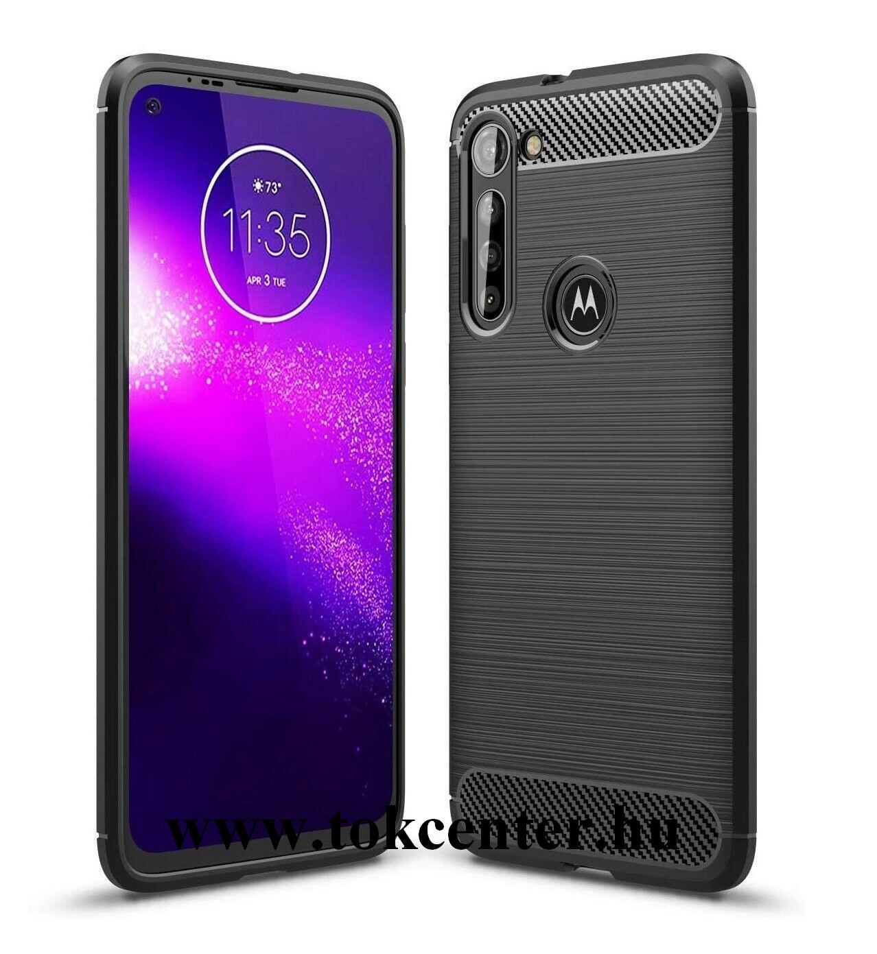 Motorola Moto G8 Power (XT2043) Szilikon telefonvédő (közepesen ütésálló, légpárnás sarok, szálcsiszolt, karbon minta) FEKETE