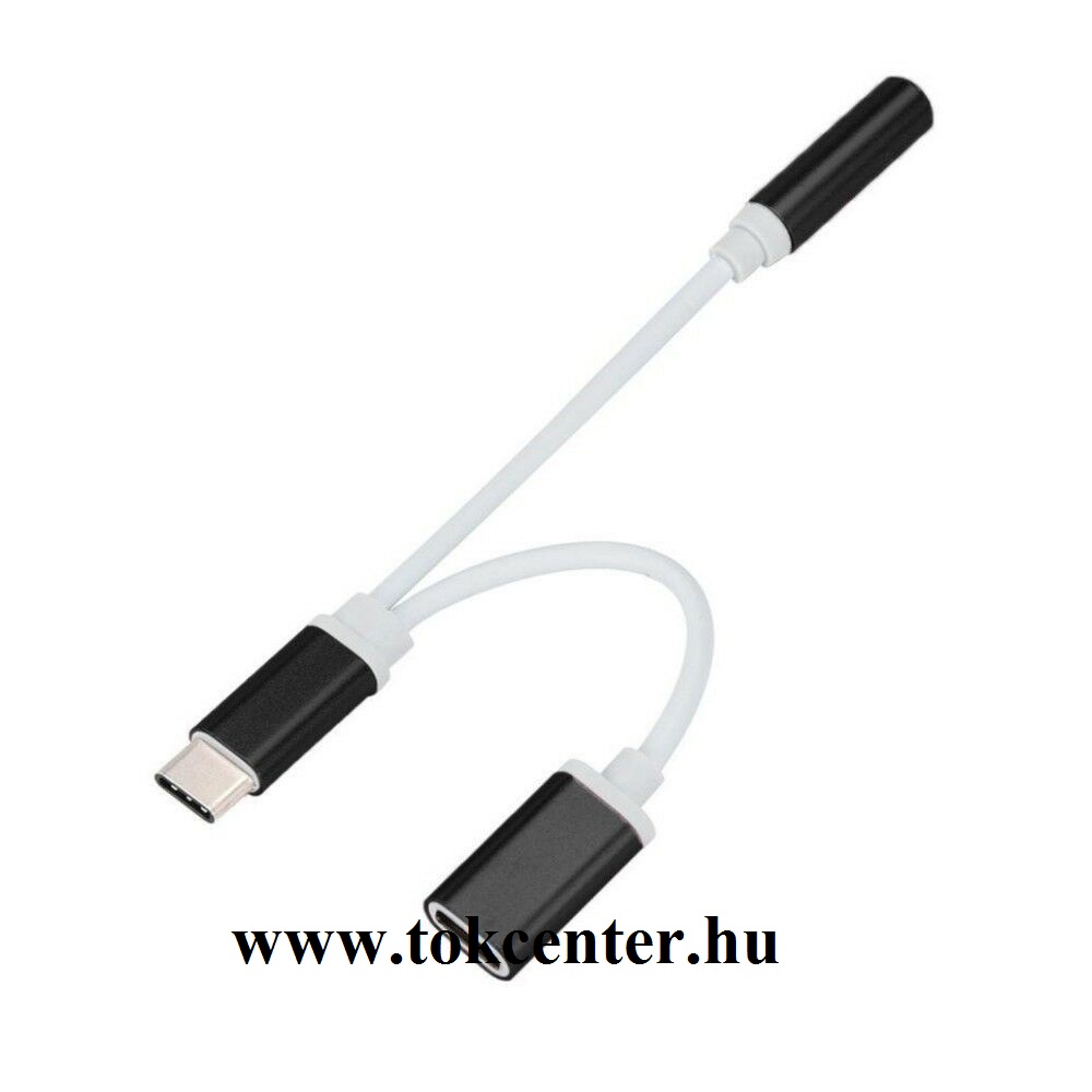 Audió adapter (elosztó, Type-C - Type-C, 3.5mm jack aljzat) FEKETE