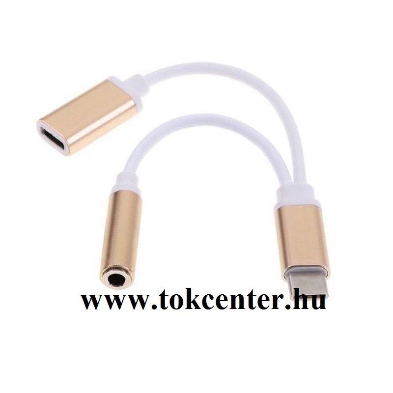 Audió adapter (elosztó, Type-C - Type-C, 3.5mm jack aljzat) ARANY