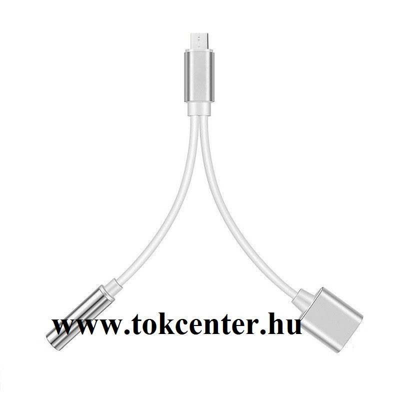 Audió adapter (elosztó, Type-C - Type-C, 3.5mm jack aljzat) EZÜST