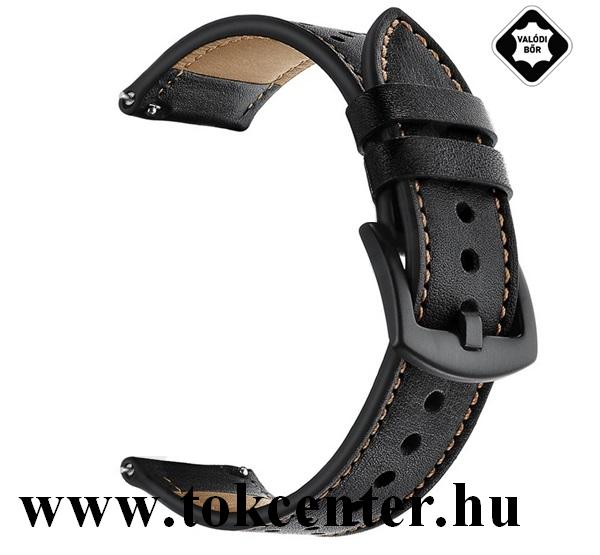 Pótszíj (univerzális, 22 mm, valódi bőr, légáteresztő) FEKETE