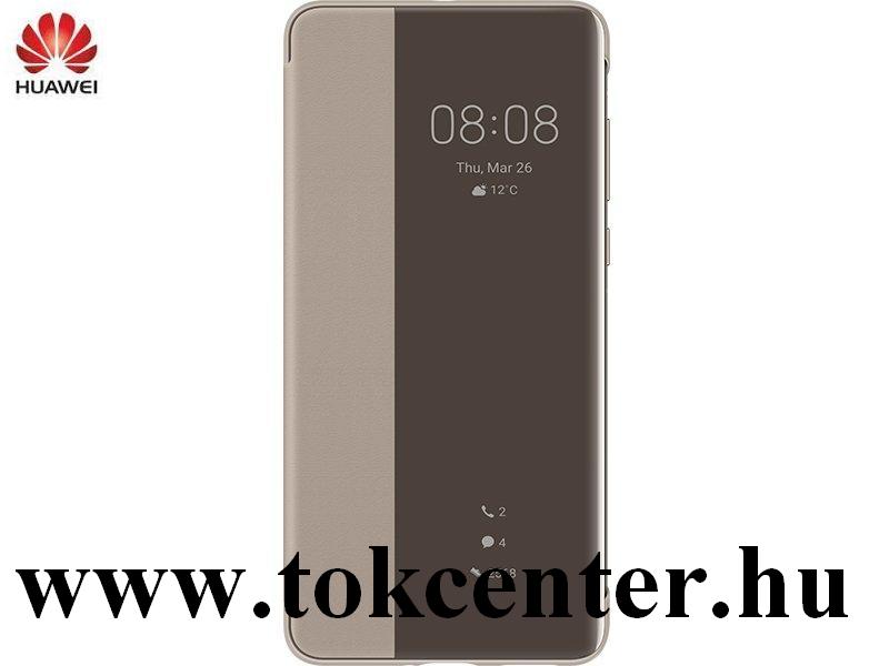 Huawei P40 Tok álló, bőr hatású (aktív flip, oldalra nyíló, Smart View Cover) BARNA (51993705)