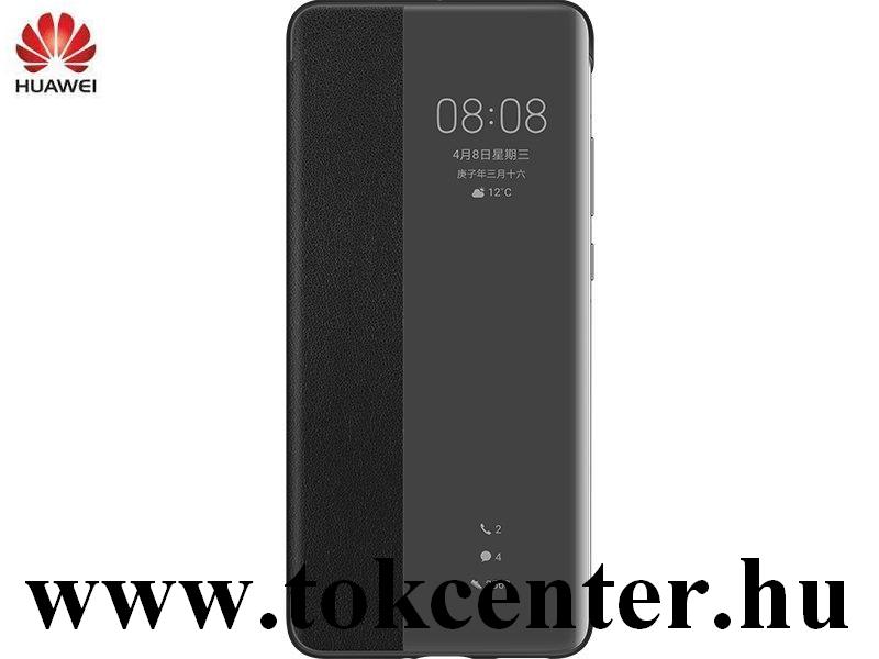 Huawei P40 Tok álló, bőr hatású (aktív flip, oldalra nyíló, Smart View Cover) FEKETE (51993703)