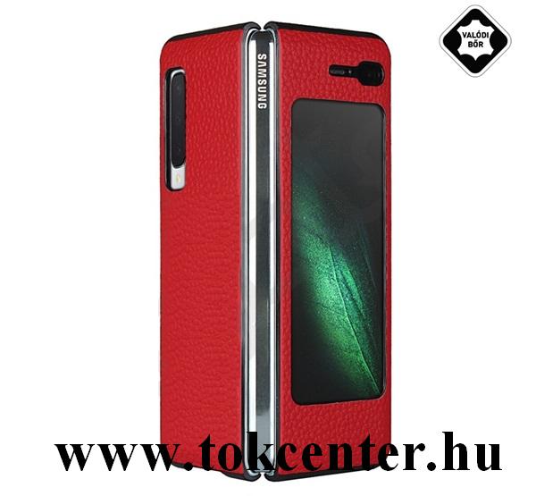 Samsung Galaxy Fold (SM-F900F) Tok álló, valódi bőr (oldalra nyíló, View Window) PIROS