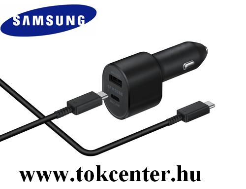 Autós töltő 2 x USB aljzat (5V / 2000mA, 15W, gyorstöltés támogatás, LED + Type-C / USB kábel) FEKETE (EP-L5300XBE)
