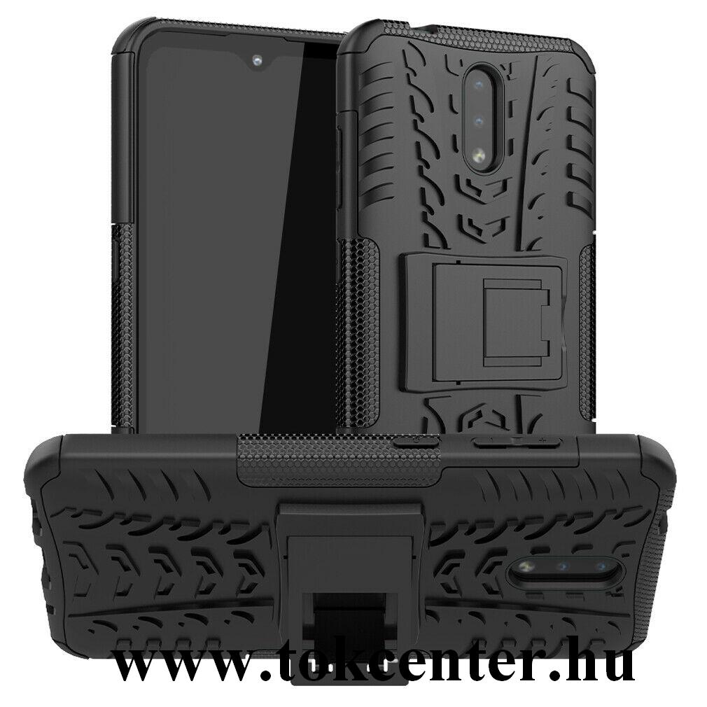 Nokia 2.3 Defender műanyag telefonvédő (közepesen ütésálló, szilikon belső, kitámasztó, autógumi minta) FEKETE