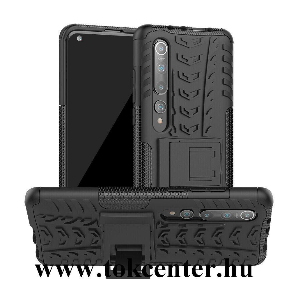 Xiaomi Mi 10 5G / Xiaomi MI 10 Pro 5G Defender műanyag telefonvédő (közepesen ütésálló, szilikon belső, kitámasztó, autógumi minta) FEKETE