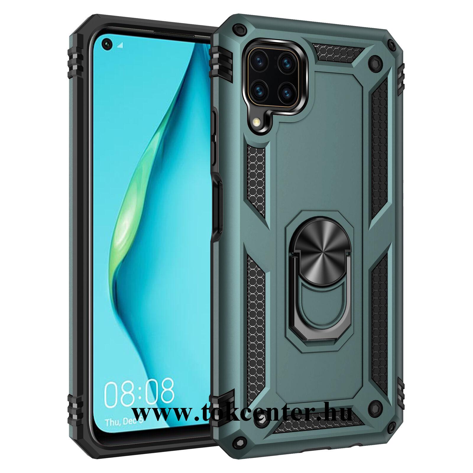 Huawei P40 Lite Defender műanyag telefonvédő (közepesen ütésálló, szilikon belső, telefontartó gyűrű, beépített fémlemez) ZÖLD