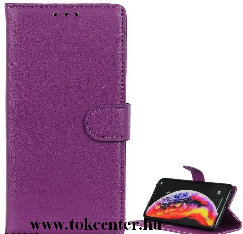 Huawei P40 Lite E Tok álló, bőr hatású (FLIP, oldalra nyíló, asztali tartó funkció) LILA
