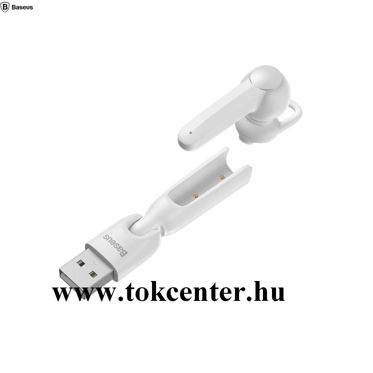 BASEUS ENCOK BLUETOOTH fülhallgató MONO (mikrofon, multipoint + USB töltőállomás) FEHÉR