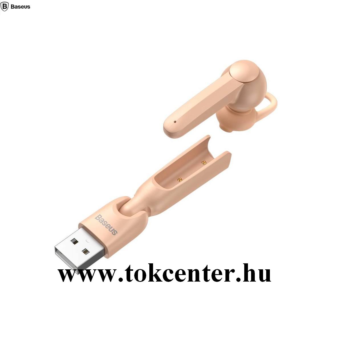 BASEUS ENCOK BLUETOOTH fülhallgató MONO (mikrofon, multipoint + USB töltőállomás) RÓZSASZÍN