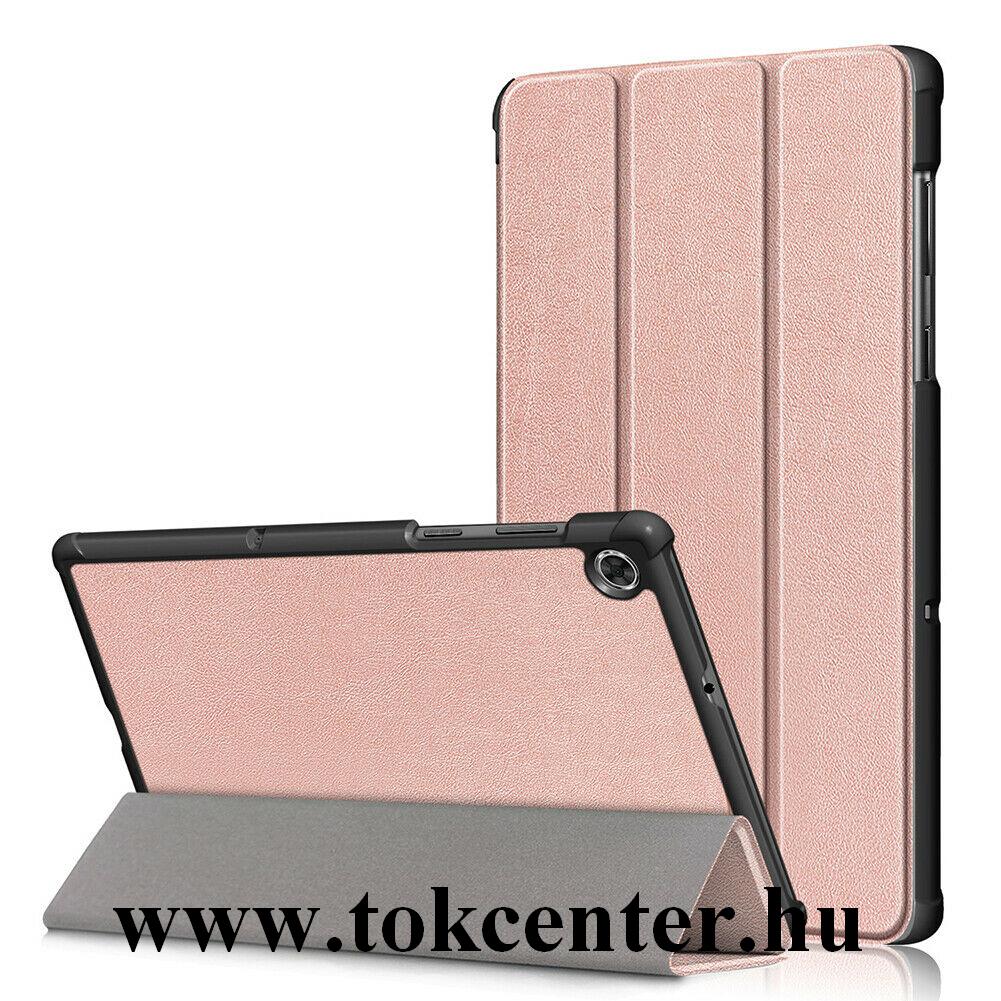 Lenovo Tab M10 Plus (TB-X606F) / Lenovo Tab M10 FHD Plus (TB-X606X) Tok álló, bőr hatású (aktív flip, oldalra nyíló, TRIFOLD asztali tartó funkció) ROZÉARANY