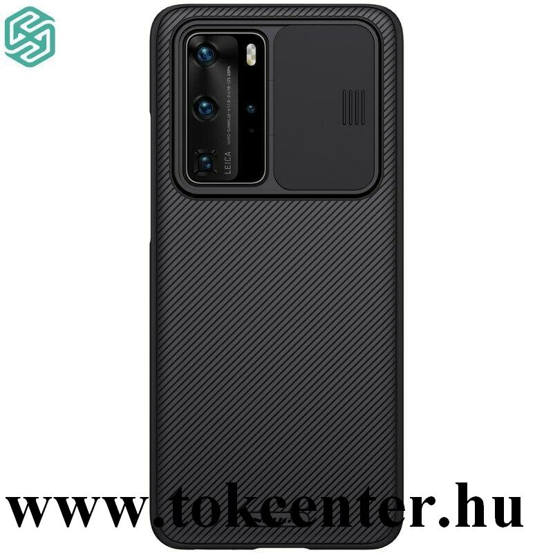 Huawei P40 Pro 5G NILLKIN CAMSHIELD szilikon telefonvédő (közepesen ütésálló, műanyag hátlap, csúsztatható kamera védelem, csíkos) FEKETE