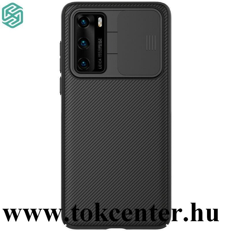 Huawei P40 NILLKIN CAMSHIELD szilikon telefonvédő (közepesen ütésálló, műanyag hátlap, csúsztatható kamera védelem, csíkos) FEKETE