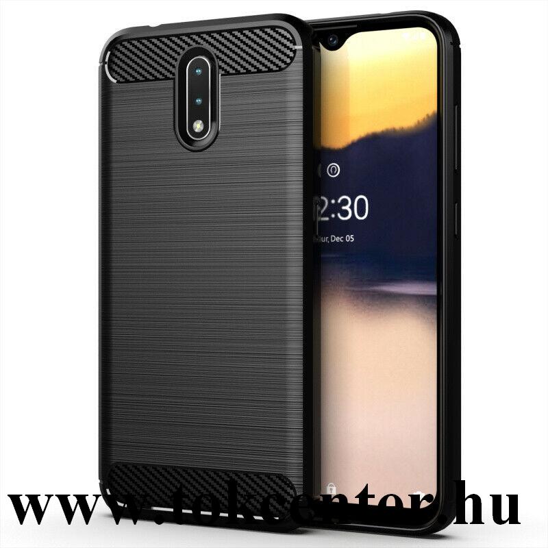 Nokia 2.3 Szilikon telefonvédő (közepesen ütésálló, légpárnás sarok, szálcsiszolt, karbon minta) FEKETE
