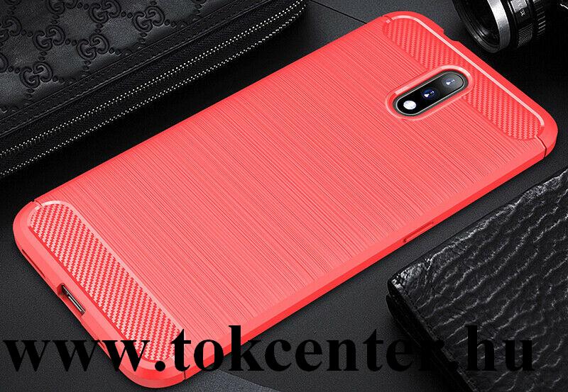 Nokia 2.3 Szilikon telefonvédő (közepesen ütésálló, légpárnás sarok, szálcsiszolt, karbon minta) PIROS