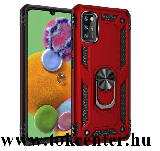 Samsung Galaxy A41 (SM-A415F) Defender műanyag telefonvédő (közepesen ütésálló, szilikon belső, telefontartó gyűrű, beépített fémlemez) PIROS