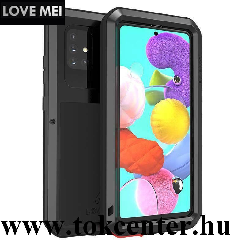 Samsung Galaxy A71 (SM-A715F) LOVE MEI Powerful defender telefonvédő gumi (ütésálló, fém keret + Gorilla Glass üveg) FEKETE