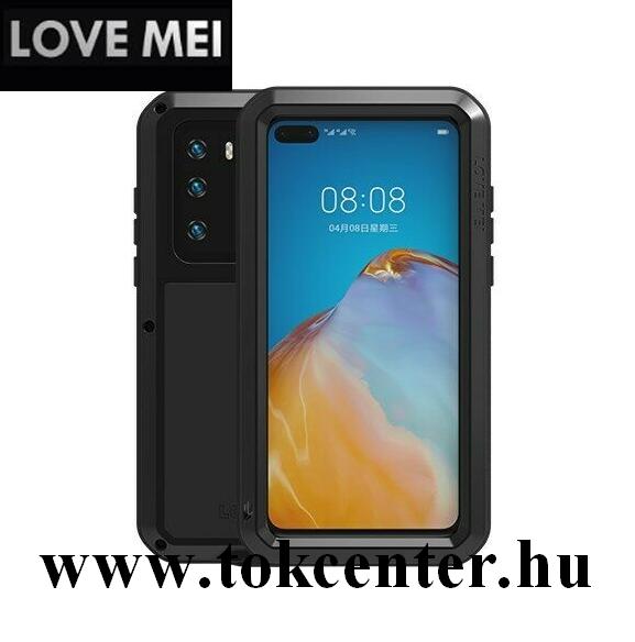 Huawei P40 LOVE MEI Powerful defender telefonvédő gumi (ütésálló, fém keret + Gorilla Glass üveg) FEKETE