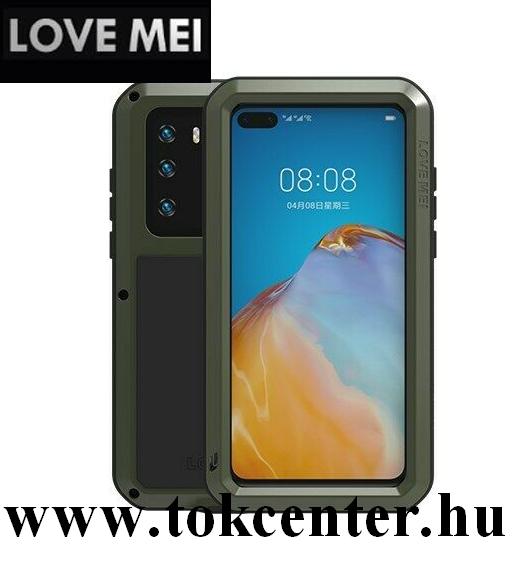 Huawei P40 LOVE MEI Powerful defender telefonvédő gumi (ütésálló, fém keret + Gorilla Glass üveg) SÖTÉTZÖLD