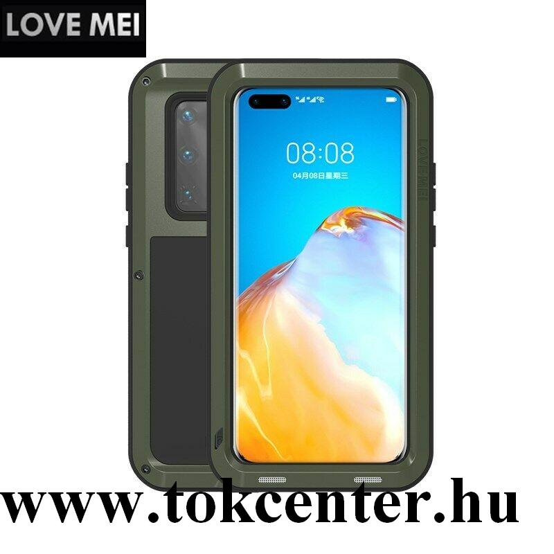 Huawei P40 Pro 5G LOVE MEI Powerful defender telefonvédő gumi (ütésálló, fém keret + Gorilla Glass üveg) SÖTÉTZÖLD