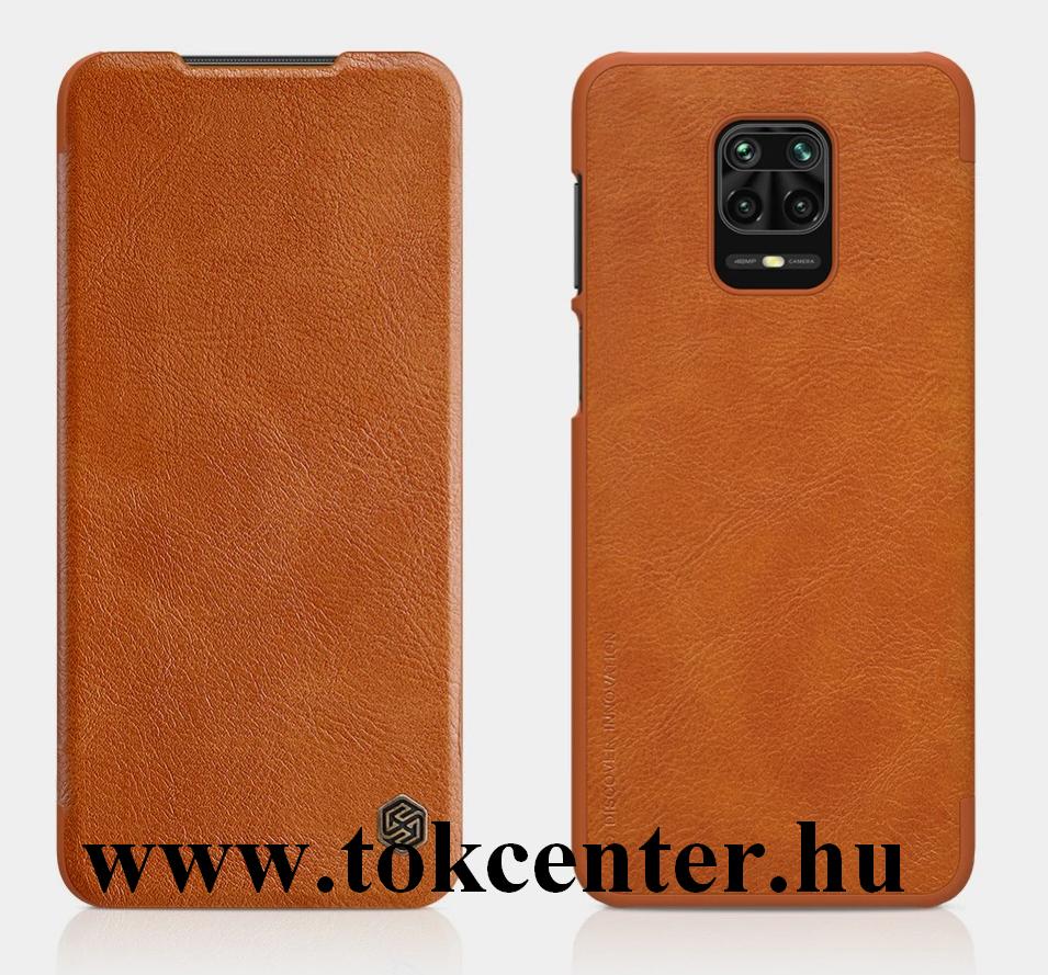 Xiaomi Redmi Note 9 Pro / Xiaomi Redmi Note 9S NILLKIN QIN tok álló, bőr hatású (FLIP, oldalra nyíló, bankkártya tartó) BARNA