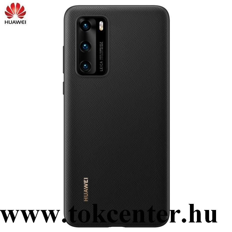 Huawei P40 Műanyag telefonvédő (bőr hatású hátlap) FEKETE (51993709)