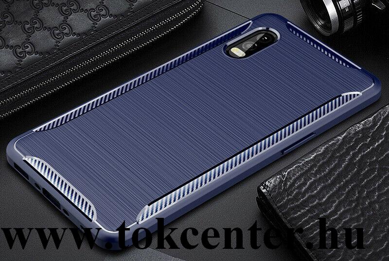 Samsung Galaxy Xcover Pro (SM-G715F) Szilikon telefonvédő (közepesen ütésálló, légpárnás sarok, szálcsiszolt, karbon minta) SÖTÉTKÉK
