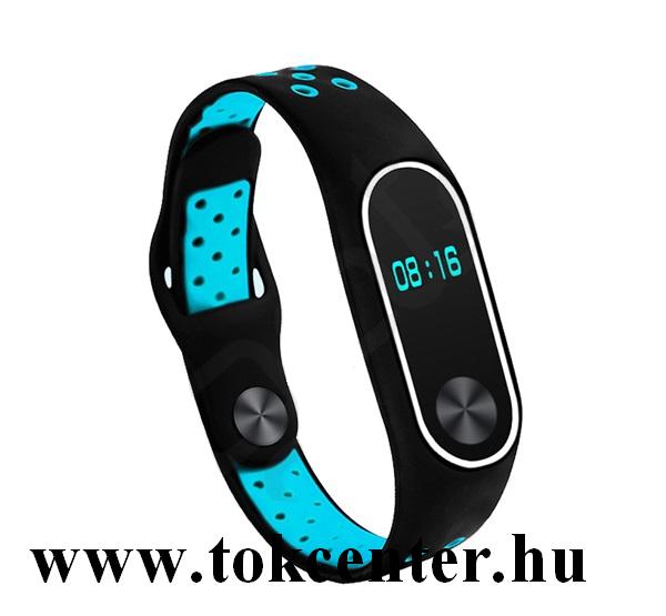 Xiaomi MI Band 2 Pótszíj (szilikon, lyukacsos, légáteresztő) FEKETE / KÉK