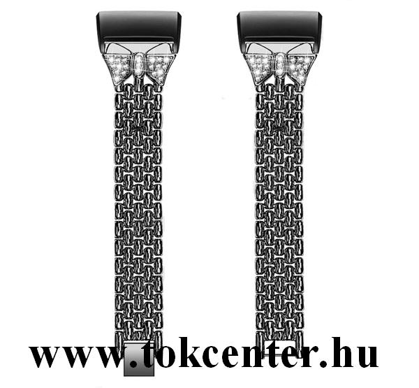 Fitbit Charge 3 Pótszíj (fém, dupla soros strasszkő) FEKETE