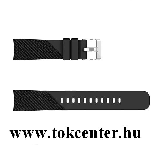 Pótszíj (univerzális, 20 mm, szilikon, állítható, csíkos minta) FEKETE